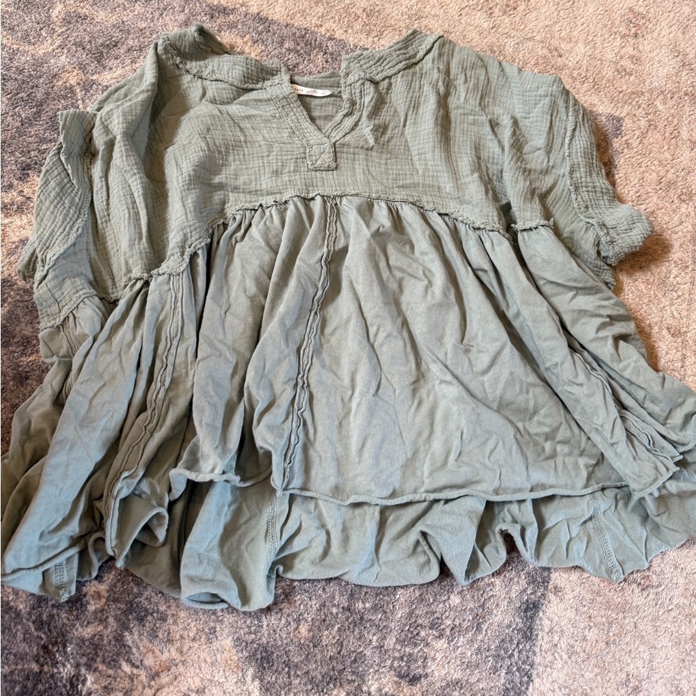 Altar'd State Green Raw Hem Top